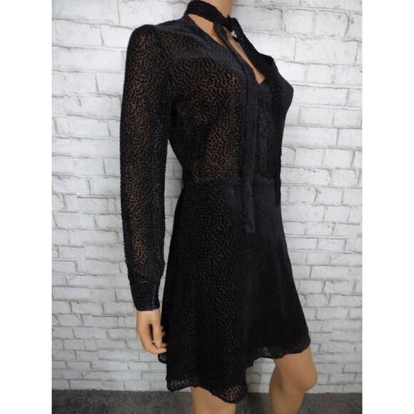 $525 L'Agence Black Velour Dot Burnout Sheer Alesia Neck Tie Dress 2 NEW L568 - Picture 5 of 16